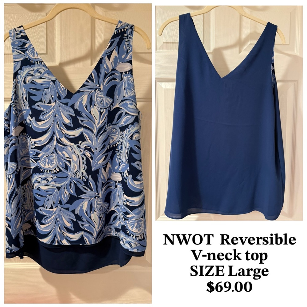 Lilly Pulitzer Blue and White Reversible Tank Top